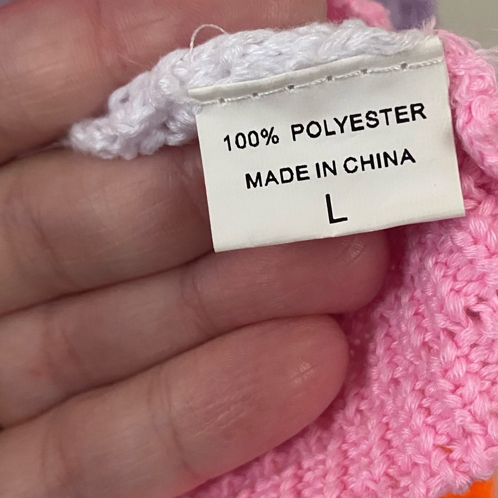 Crochet Colorblock Y2K Cropped Open Knit Sweater Bright Vibrant Top Size Large - Picture 3 of 11